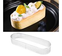 SUXUMHAO Lot de 10 moules à tartelettes ovales perforés en acier inoxydable pour tartelettes en forme d'anneau rond pour tarte, mousse, tarte, quiche, argent