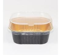 suxuMhao Lot de 100 mini moules à gâteaux jetables en aluminium avec couvercles pour pudding, soufflé, fête, mariage (noir doré)