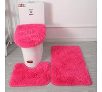 SUXUMHAO Lot de 2 ensembles de 3 pièces de salle de bain de style simple de couleur unie pour toilettes, ensemble de trois pièces, tapis de toilette absorbant l'eau pour la douche (rose rouge) A