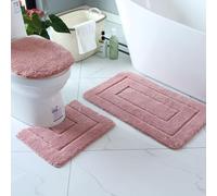 SUXUMHAO Lot de 2 ensembles de toilettes de style européen pour salle de bain et douche, ensemble de trois pièces, tapis de toilette absorbant l'eau pour la douche (rose poudré)