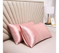 suxuMhao Lot de 2 taies d'oreiller en soie lavée, douces et douces pour la peau, taies d'oreiller soyeuses au toucher, donnant à la peau un câlin luxueux 51 x 76 cm (jade 01