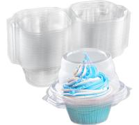 suxuMhao Lot de 50 récipients à cupcakes en plastique jetables avec couvercle hermétique avec connexion (50 pièces) - Transparent - Sans BPA