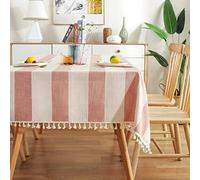 SUXUMHAO Nappe rectangulaire à pompons en coton et lin anti-poussière pour cuisine et salle à manger, 137 x 259 cm, orange 02