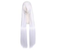 SUXUMHAO Perruque blanche pure de 100 cm de long, en fibre haute température, idéale pour les fêtes costumées, les vêtements de jeu de rôle