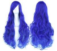 SUXUMHAO Perruque cheveux longs bouclés de 80 cm de long, idéale pour les déguisements de cosplay, bleu