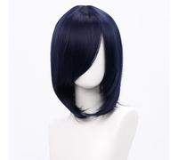SUXUMHAO Perruque de cosplay coupe carré mi-longue raide pour femme Bleu marine 40 cm
