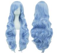 SUXUMHAO Perruque longue bouclée à spirale, 80 cm de long, idéale pour les costumes de cosplay, bleu clair A