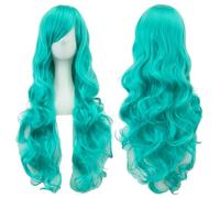 SUXUMHAO Perruque longue bouclée en spirale, 80 cm de long, parfaite pour les costumes de cosplay, bleu lac