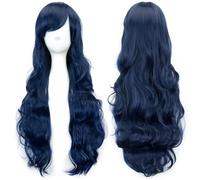 SUXUMHAO Perruque longue bouclée en spirale, 80 cm de long, parfaite pour les costumes de cosplay, bleu marine