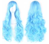 SUXUMHAO Perruque spirale longue bouclée 80 cm de long, parfaite pour les costumes de cosplay, bleu clair B