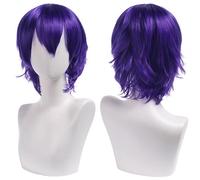 SUXUMHAO Perruque unisexe AnimeShortHairWigCosplayAnimeWigFluffyLayeredCostumePerruque résistante à la chaleur SynthétiqueCostumePartyPromWigswithBangs, Violet foncé