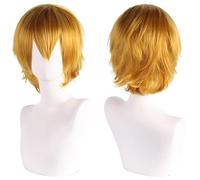 SUXUMHAO Perruque unisexe AnimeShortHairWigCosplayAnimeWigFluffyLayeredCostumePerruque résistante à la chaleur SynthétiqueCostumePartyPromWigswithBangs, Jaune foncé