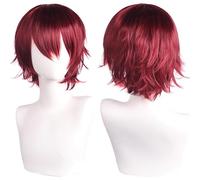 SUXUMHAO Perruque unisexe AnimeShortHairWigCosplayAnimeWigFluffyLayeredCostumeWig Résistant à la chaleur SynthétiqueCostumePartyPromWigswithBangs, Bordeaux
