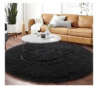 SUXUMHAO Tapis rond noir pour chambre à coucher, cercle pelucheux de 60 x 60 cm, tapis en fourrure pour adolescents, chambre d'enfant, tapis en peluche pelucheux pour dortoir, tapis beige, joli