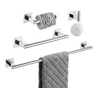 Suyar SUS304 Lot de 4 accessoires de salle de bain en acier inoxydable avec crochet porte serviette, porte-papier toilette, porte-serviette, barre murale en chrome poli