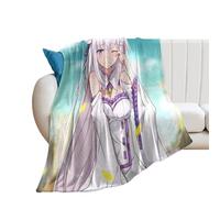 SUYEKON Affiches d'anime Re Zero Tears of Joy Emilia Couverture polaire douce pour décoration d'automne, maison, chambre, lit, canapé, camping, 76,2 x 101,6 cm
