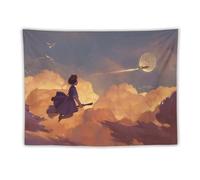 SUYEKON Miyazaki Hayao Anime Poster Kiki Service de livraison Nuages Tapisserie Art mural Peinture Cadeau Chambre Salon Décoration Moderne Maison 152,4 x 203,2 cm