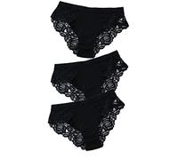 SUYGGCK Lot de 3 culottes en coton sexy en dentelle pour femme - Sous-vêtements pour femme - Culotte florale - Noir - Noir - Noir - Taille XL - 3 pièces