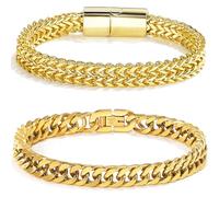 Suyi Bracelet à maillons cubains en argent et or pour papa, frère, ami, Argent, Alliage.