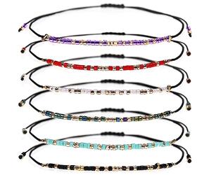 Suyi Perle de rocaille Bracelet chaîne 6 Pcs Amitié Bracelet Réglable Tresse À La Main Strand Bracelet Cadeaux pour Femmes Filles Set1