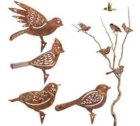 Suynauetev 4 PCS Oiseaux Decoratifs rouillé Oiseau Decoration Deco Jardin Exterieur rouillée métal rouillé Metal Bird pour Décoration de Tronc de Branche d'arbre pour Patio Parc et Clôture