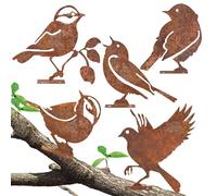 Suynauetev 5 PCS Oiseaux Decoratifs rouillé Oiseau Decoration Deco Jardin Exterieur rouillée Metal Bird pour Décoration de Tronc de Branche d'arbre pour Patio Parc et Clôture