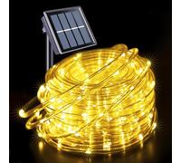 Suyoo Guirlande lumineuse solaire extérieur étanche LED pour Noël 12 m/3,9 pi 100 DEL 8 modes Tube pour jardin, mariage, fête, décorations de Noël (blanc chaud)