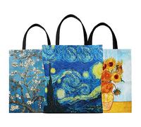 SuyuanArt Lot de 3 sacs fourre-tout esthétiques et funky Van Gogh, sacs à main en toile réutilisables, sacs de courses pliables et réutilisables pour femme
