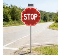 SUYUDD 24" / 30" Panneau Stop Solaire LED Clignotant, Panneau Stop Lumineux Solaire IP65, Panneau De Signalisation Routière Réfléchissante pour Chantier Construction