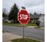 SUYUDD 24" / 30" Panneau Stop Solaire LED Clignotant, Panneau Stop Lumineux Solaire IP65, Panneau De Signalisation Routière Réfléchissante pour Chantier Construction