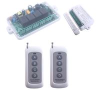SUYUKUFU 220V 240V 4CH Interrupteur de relais de commande sans fil, 433MHz 4 canaux Récepteur de commutation sans fil 2 émetteurs pour portes de garage Moteur de fenêtre (1 récepteur avec 2 émetteurs)