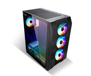 SUZA INT L FRANCE A8003RA Boîtier PC Gaming ATX, Verre Trempé, 4 Ventilateurs ARGB 120 mm, USB 3.0, Noir