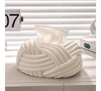 SUZEPER Boîte à mouchoirs carrée en céramique, en forme de nœud de corde, moderne et simple, convient pour la maison, le bureau, le restaurant (19,8 x 16 x 9,9 cm, blanc perle)