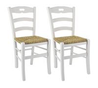 SUZY - Lot de 2 Chaises Laquées Blanc et Assises en Paille