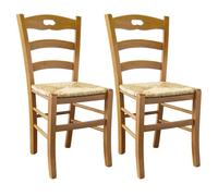 SUZY - Lot de 2 Chaises Teinté Chêne et Assises en Paille