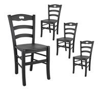 SUZY - Lot de 4 Chaises Laquées Noir et Assises en Bois