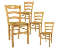 SUZY - Lot de 4 Chaises Naturelles et Assises en Paille