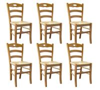 SUZY - Lot de 6 Chaises Teinté Chêne et Assises en Paille