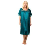 Suzy & Me Chemise de nuit à manches courtes en satin avec bordure en dentelle pour femme, eméraude, 44-46