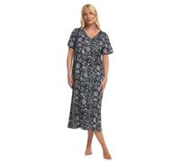 Suzy & Me Chemise de Nuit Longue en Jersey Grande Taille pour Femme en 7 imprimés (Noir Floral 46-48)