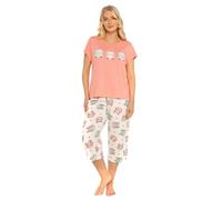 Suzy & Me Pyjama à Manches Courtes en Jersey 100% Coton pour Femme Motif Animal, Papillon, Ours et cœur (Campeur Corail 40-42)