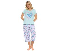 Suzy & Me Pyjama à Manches Courtes en Jersey 100% Coton pour Femme Motif Animal, Papillon, Ours et cœur (Coeur d’été Turquoise 48-50)