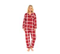 Suzy & Me Pyjama Winceyette pour femme 100 % coton brossé imprimé rouge-gorge, écossais ou cœur, Rouge écossais, 12-14
