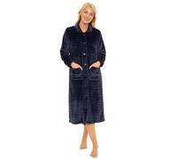 Suzy & Me Robe de chambre en polaire douce gaufrée boutonnée pour femme, bleu marine, 16-18