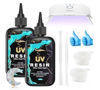 Suzzam Kit de résine UV avec lampe, 200 g de résine UV transparente durcissable par lumière UV, pour la fabrication de bijoux et les projets artistiques - Facile à utiliser, faible odeur, non toxique