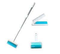 SUZZYVINE Épilateur de poils d'animaux de compagnie avec longue poignée, rouleau anti-peluches réutilisable, lavable, collant (1 long manche, 1 large rouleau + 1 rouleau moyen + 1 rouleau de voyage