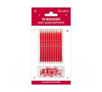 SV SURPRISEZ-VOUS - 10 BOUGIES AVEC BOBÈCHES ANNIVERSAIRE 7.5CM ROUGE
