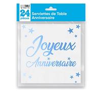 SV SURPRISEZ-VOUS - 24 SERVIETTES PAPIER ANNIVERSAIRE 33CM BLEU MÉTAL