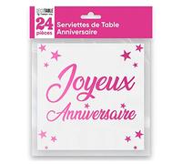 SV SURPRISEZ-VOUS - 24 SERVIETTES PAPIER ANNIVERSAIRE 33CM FUCHSIA MÉTAL