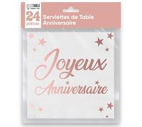 SV SURPRISEZ-VOUS - 24 SERVIETTES PAPIER ANNIVERSAIRE 33CM OR ROSE
